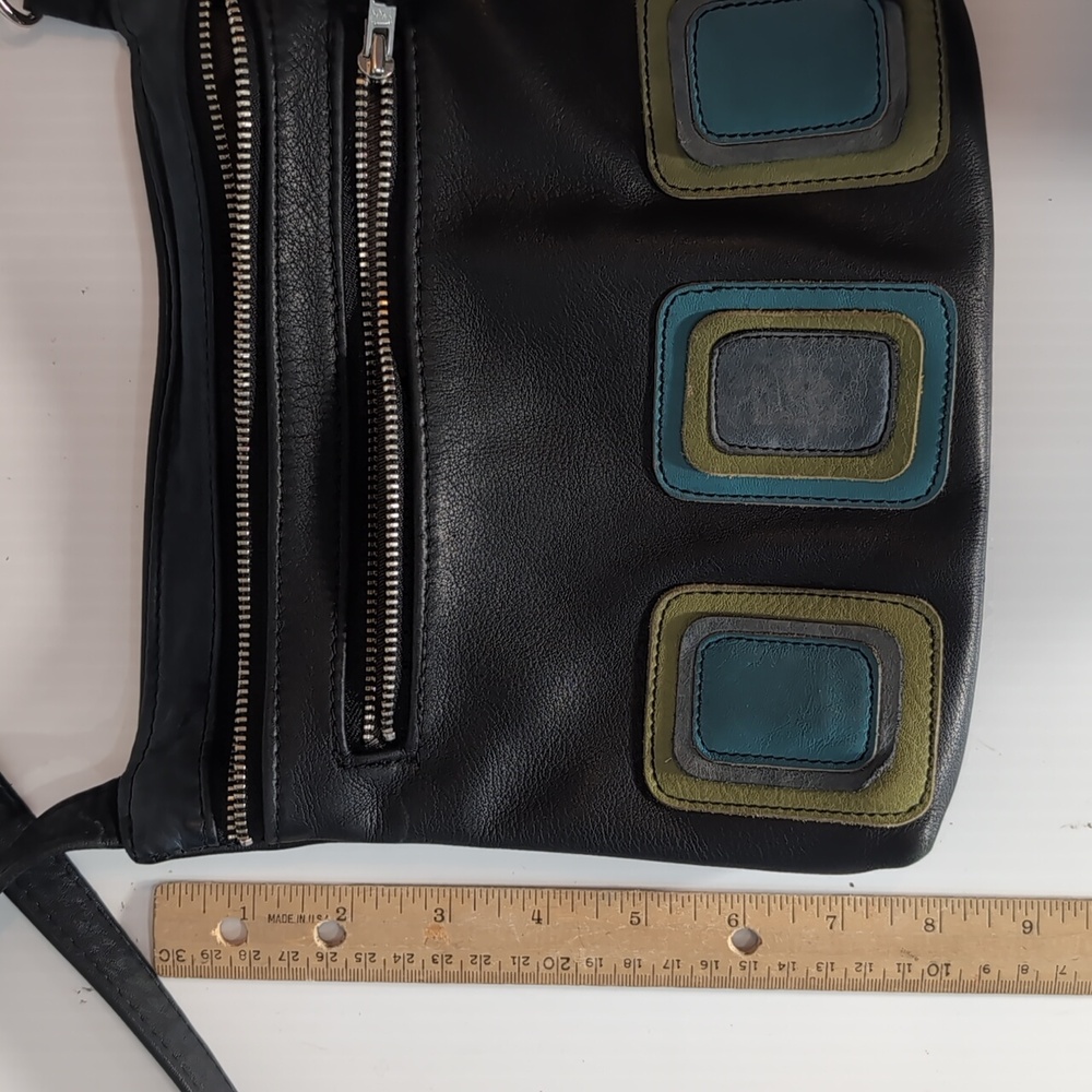 Indian Summer Leather Design Black and Green Women's Crossbody Bag - Picture 8 of 10